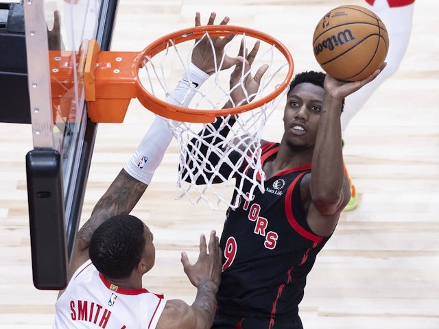 RJ Barrett of Toronto Raptors in action on February 9, 2024