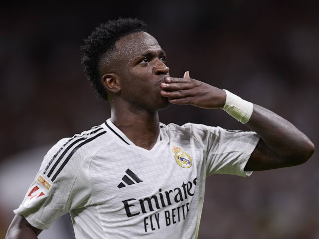 Vinicius Junior of Real Madrid CF celebrates a goal on October 5, 2024