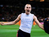 Andres Iniesta of Spain celebrates scoring his side's first goal during the 2010 FIFA World Cup South Africa Final match