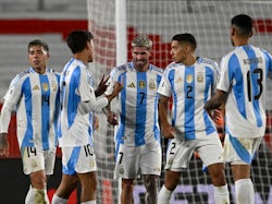 Argentina players celebrate their goal on September 5, 2024