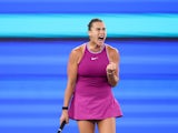  Aryna Sabalenka celebrates her victory on October 11, 2024