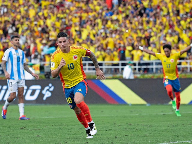 Colombia's James Rodriguez celebrates his goal on Septmber 11, 2024