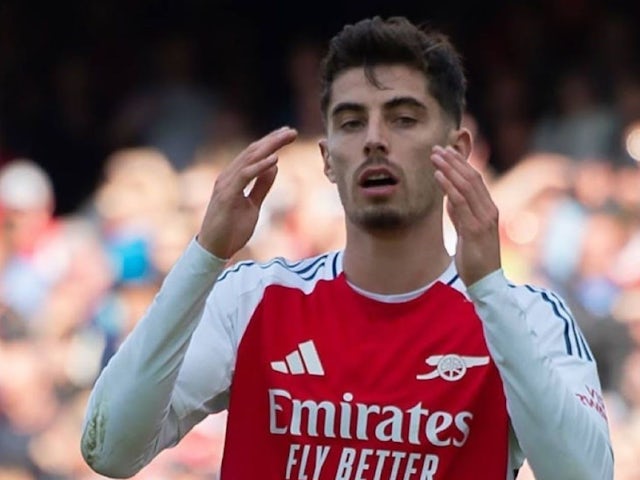 Kai Havertz of Arsenal reacts as he comes close to scoring against Southampton, on October 5, 2024