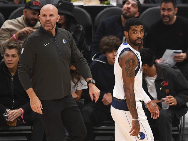  Kyrie Irving pictured alongside Dallas Mavericks coach Jason Kidd on October 12, 2024