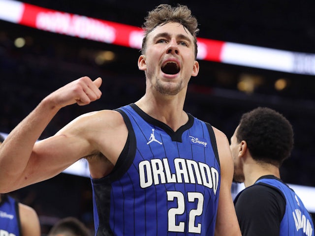 Franz Wagner (22) of the Orlando Magic celebrates on October 5, 2024