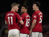 Manchester United's Rasmus Hojlund, Casemiro and Harry Maguire on April 24, 2024