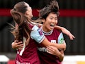 West Ham United Women's Riko Ueki celebrates after scoring on September 29, 2024