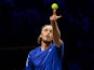 Stefanos Tsitsipas in action at the Laver Cup on September 20, 2024