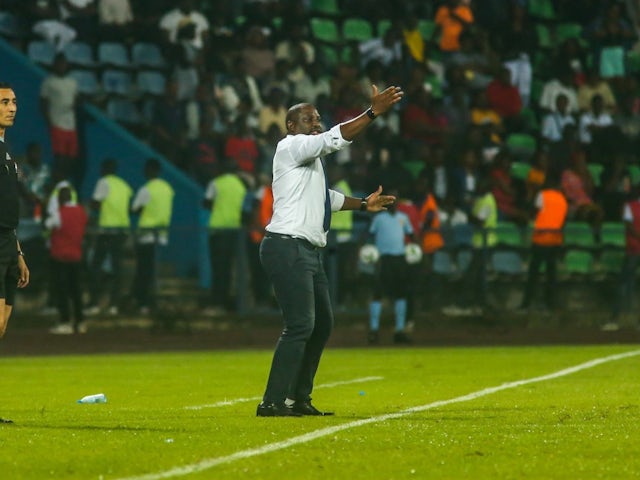 Coach Thierry Mouyouma of Gabon during his side's match against Gambia, on June 11, 2024 