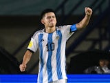 Claudio Echeverri celebrates scoring for Argentina Under-17s on November 21, 2023