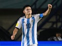 Claudio Echeverri celebrates scoring for Argentina Under-17s on November 21, 2023