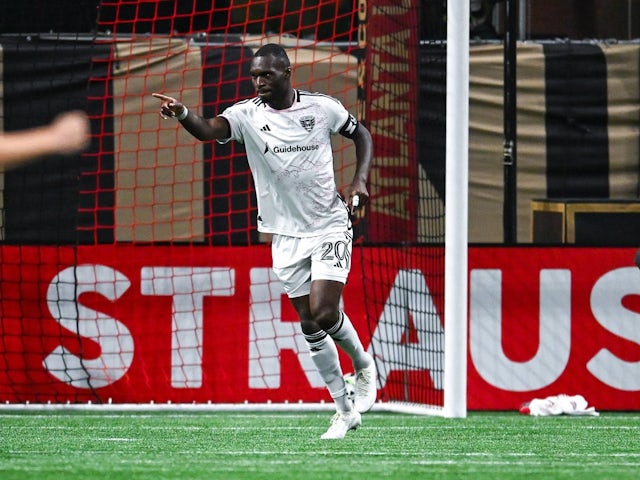 DC United's Christian Benteke celebrates after scoring a goal on July 26, 2024