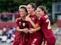 Roma Women's Evelyne Viens celebrates with teammates after scoring on October 18, 2024