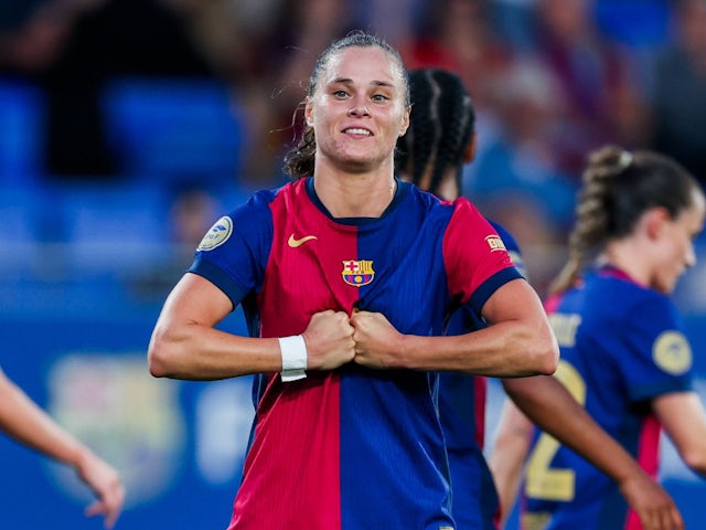 Barcelona Women's Ewa Pajor celebrates after scoring on October 13, 2024