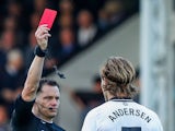 Fulham's Joachim Andersen is sent off on October 19, 2024