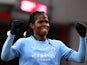 Manchester City Women's Khadija Shaw celebrates after scoring on October 13, 2024