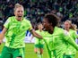 Wolfsburg Women's Lineth Beerensteyn celebrates with Svenja Huth after scoring on October 12, 2024