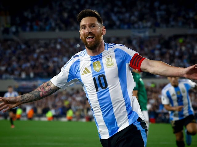 Argentina's Lionel Messi celebrates after scoring on October 15, 2024