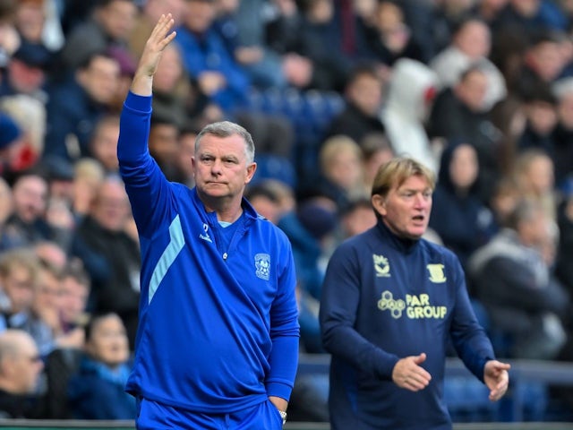 Manager of Coventry City Mark Robins reacts during his side's Championship game against Preston North End, on October 19, 2024