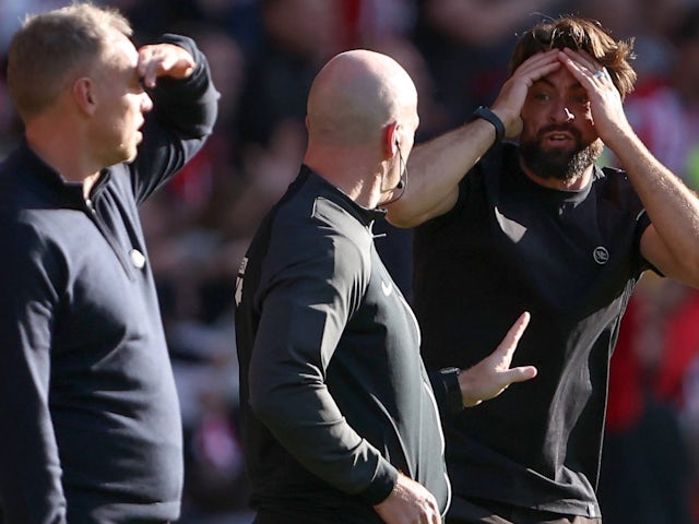 Manager of Southampton Russell Martin reacts during his side's Premier League match against Leicester City, on Saturday October 19, 2024