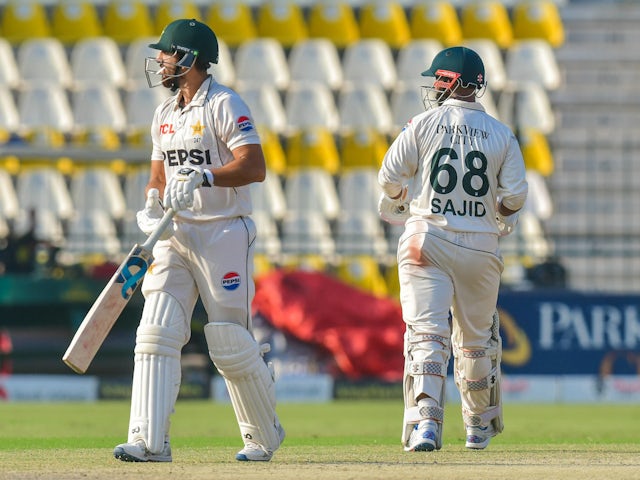 Pakistan duo Salman Agha and Sajid Khan during second Test against England on October 17, 2024.