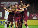  Abel Luciatti celebrates a goal for Lanus on September 17, 2024