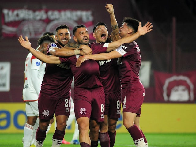  Abel Luciatti celebrates a goal for Lanus on September 17, 2024