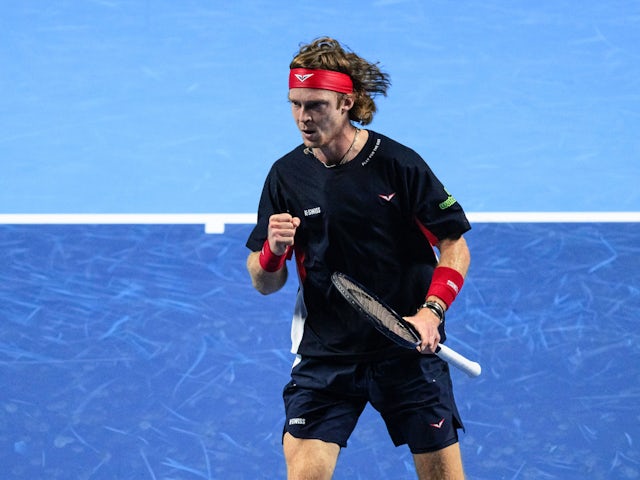 Andrey Rublev reacts at the Swiss Indoors on October 21, 2024