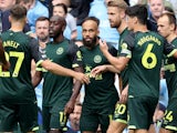 Brentford's Yoane Wissa, Bryan Mbeumo celebrate with teammates on September 14, 2024