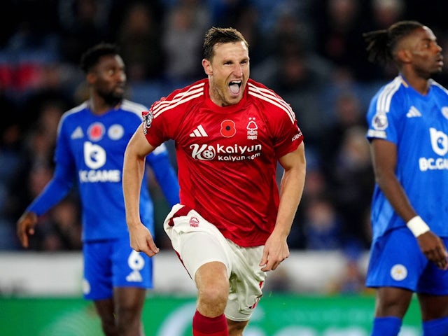 Nottingham Forest's Chris Wood celebrates after scoring on October 25, 2024