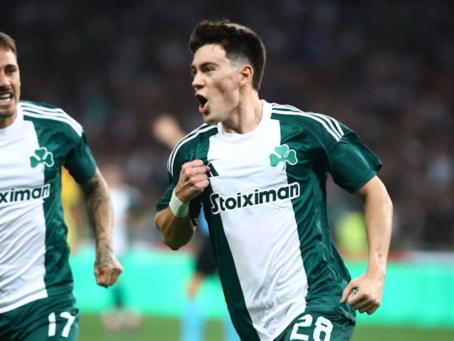 Facundo Pellistri of Panathinaikos celebrates after scoring during his side's match against Lens held, on August 29, 2024