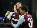 Aston Villa's Jhon Duran celebrates scoring his side's second goal against Bologna during their Champions League clash, on October 22, 2024