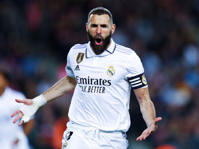 Karim Benzema celebrates scoring for Real Madrid on April 5, 2023