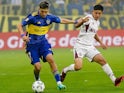 Exequiel Zeballos of Boca Juniors and Julio Soler of Lanus on October 18, 2024