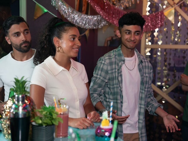 Vinny, Avani and Nugget on EastEnders on October 15, 2024