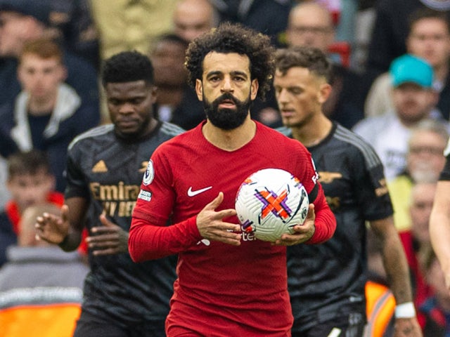 Liverpool's Mohamed Salah after scoring against Arsenal on April 9, 2023