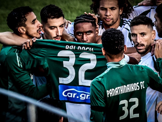 Panathinaikos players pay tribute to the late George Baldock after scoring on October 20, 2024