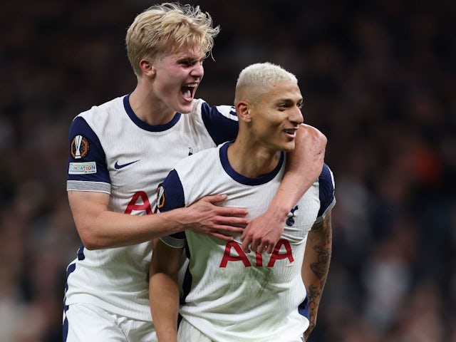 Richarlison celebrates after scoring for Tottenham Hotspur on October 24, 2024