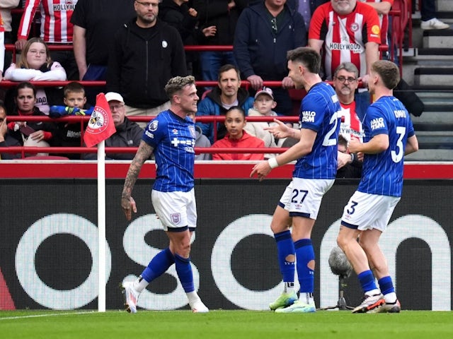 Ipswich Town's Sammie Szmodics celebrates after scoring his side's first goal against Brentford in the Premier League, on October 26, 2024