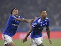 Walace and Lautaro Diaz celebrate a goal for Cruzeiro on August 22, 2024