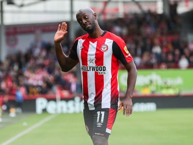 Yoane Wissa of Brentford celebrates his side's second goal against Ipswich during their Premier League clash, on October 26, 2024