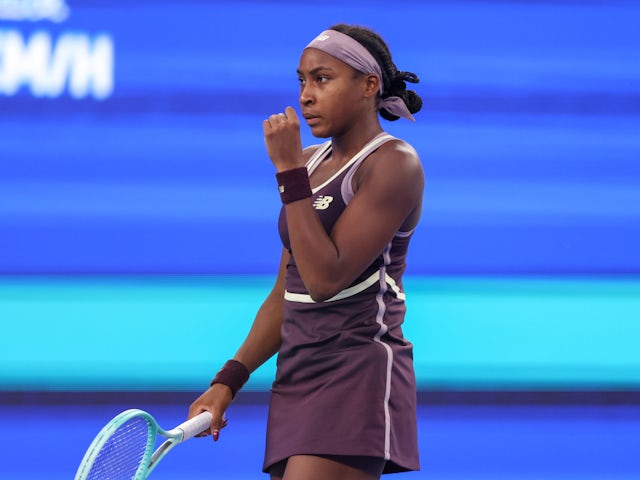 Coco Gauff reacts at the Wuhan Open on October 12, 2024