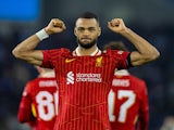 Liverpool's Cody Gakpo celebrates after scoring the opening goal on October 30, 2024