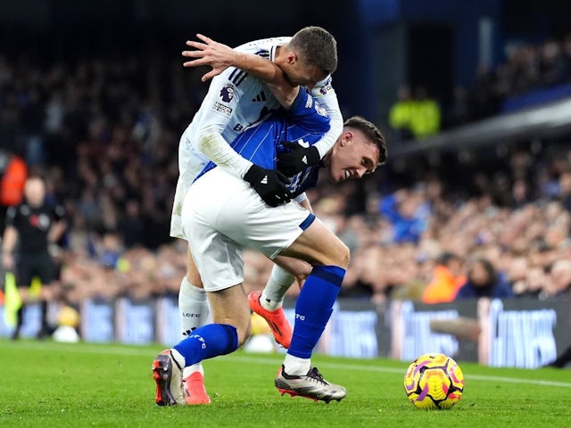 Ipswich Town's Dara O'Shea battles for the ball during his side's match against Leicester City, on November 2, 2024