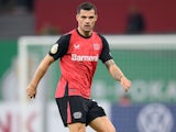 Granit Xhaka of Bayer Leverkusen during his side's match against Elversberg, on October 29, 2024