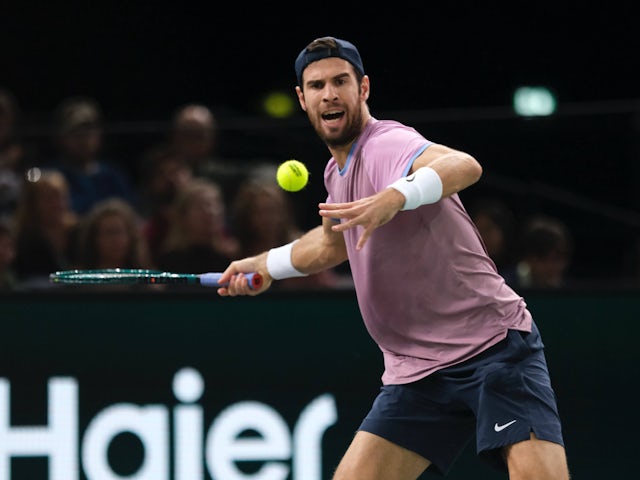 Karen Khachanov in action at the Paris Masters on October 30, 2024