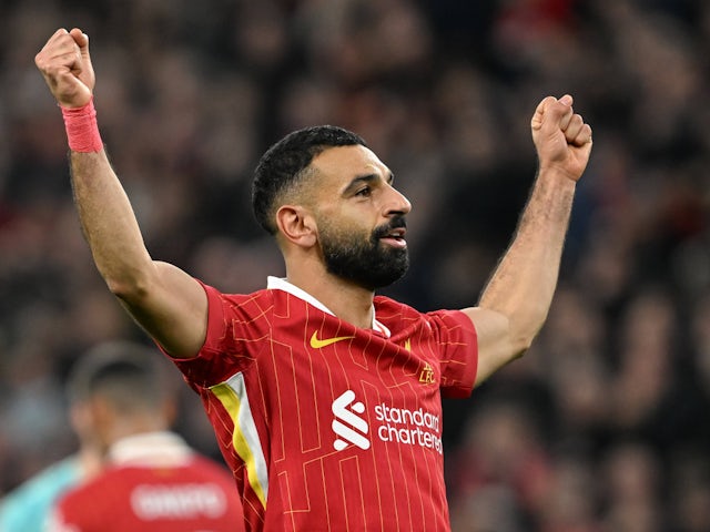 Liverpool's Mohamed Salah celebrates on November 2, 2024