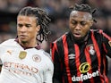 Manchester City's Nathan Ake and Bournemouth's Antoine Semenyo on February 24, 2024