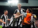 Newcastle United players celebrate after an own goal on October 30, 2024