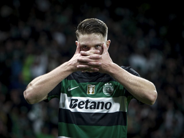 Viktor Gyokeres forward of Sporting CP celebrates after scoring a goal on November 1, 2024